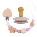 Attache-tétine violet Morandi avec clip en bois coeur et perles en silicone pour bébé - Violet Clair