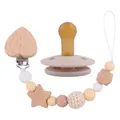 Attache-tétine pour bébé avec clip cœur en bois et perles en silicone et crochet - Teint Clair