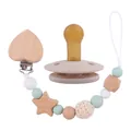 Kit sucette bébé avec attache en bois cœur et perles en silicone vert sauge - Vert clair