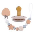 Kit sucette et attache-sucette avec cœur en bois et perles tricotées en bleu et gris - Bleu Gris