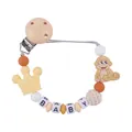Baby pacifier clip with cartoon monkey, wooden beads and orange crown charm - Yellow