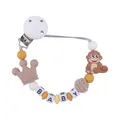 Baby pacifier clip with brown monkey charm and yellow silicone beads for teething - Brown