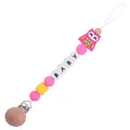 Baby pacifier clip with pink owl silicone beads and natural wooden teething accessories - Owl Rose Red