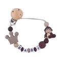 Neutral baby pacifier clip featuring earthy silicone beads and a cute monkey pendant - Coffee