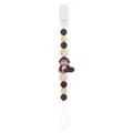 Brown cartoon monkey silicone pacifier clip with beige beads on a white clip - Coffee