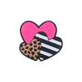 Three-heart shoe charm set with pink, leopard print, and black and white stripe patterns - Triple Heart Multicolor