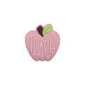 Pink apple shoe charm with green leaf and white TEACH text for DIY footwear decoration - Pink Apple (TEACH)