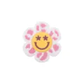 Pink and white silicone flower charm with star-eyed smiley face for baby pacifier clips - Pink