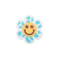 White and blue silicone flower teether with a yellow star-eyed smiley face for baby DIY - Green