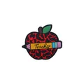 Leopard print apple with teacher pencil shoe charm for clogs, red and yellow - Red Pencil Apple (Teacher)