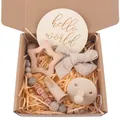 Neutral baby gift set with wooden star teether, headband and silicone pacifier chain - 6-Piece Set / Beige