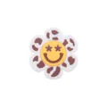 Silicone flower teething toy with leopard print petals and a yellow smiley face - Brown