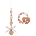 Pink silicone and wood baby pacifier clip set with heart bead and handmade bow - Light Pink Set
