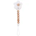 Sujeta chupete para bebé con flor blanca de tela y cuentas de madera natural. - Color madera natural