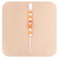 Detail of orange and white silicone bead pacifier clip with cartoon tiger decoration - Orange