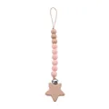 Star-shaped beech wood and pink silicone pacifier clip for baby teething relief - Light Pink