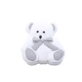 Close-up of a cute white bear silicone charm with a grey bow for DIY pacifier clips - White