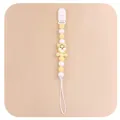 Detail of baby pacifier clip with yellow cartoon tiger and silicone beaded chain - Light Yellow