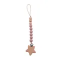 Détail de l'attache-tétine en bois de hêtre avec étoile et perles de silicone rose - Vieux Rose