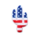 Detail view of a cactus-shaped shoe charm featuring the US flag stars and stripes pattern - Cactus