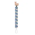 Detail of wooden animal-shaped clip and Nordic leaf print fabric on pacifier chain - Fox Clip Floral Leaf