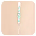 Detail of baby pacifier clip with mint green silicone beads and cartoon cat figure - Mint Green