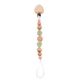 Detail of baby pacifier clip with beech wood heart and daisy silicone beads on white base - Rose Pink