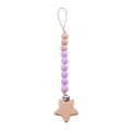Détail d'attache-tétine avec clip en bois étoile et perles en silicone mauves - Mauve Clair