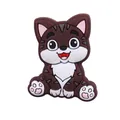 Détail d'un charms de chaussure en PVC chat de dessin animé mignon avec des rayures brunes - Café