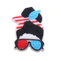 Detail of USA Flag messy bun silicone shoe charm accessory with red and white star pattern - Girl (Messy Bun Style)