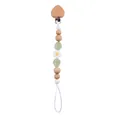 Detail of wooden heart clip and silicone daisy beads on baby pacifier chain - White