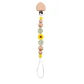 Detail of baby pacifier clip with beech wood heart and yellow sunflower silicone beads - Yellow