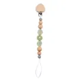 Detail of baby pacifier clip with beech wood heart and sage green silicone beads - Green