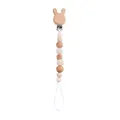 Dettaglio catenella portaciuccio con clip a coniglio in faggio e perline in silicone - Bianco