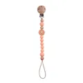 Close-up of pink daisy silicone beads and beech wood clip on baby pacifier chain - Rose Pink