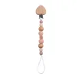 Detail des Holzherz-Clips und der rosa Silikonperlen an einer Schnullerkette für Babys - Altrosa