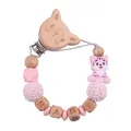 Dettaglio catenella portaciuccio in legno di faggio e silicone con gatto rosa - Rosa