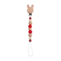 Dettaglio catenella porta ciuccio con coniglietto in legno e perline in silicone rosso - Rosso