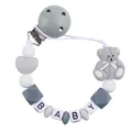 Detail of silicone pacifier clip with baby letter beads and grey cartoon bear charm - Light Gray