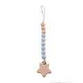 Star-shaped beech wood and light blue silicone pacifier clip chain for infants - Grey Blue