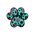 Detailed view of mint green silicone animal paw bead with pink and black leopard print - Christmas Green Leopard