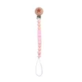 Detail of pink silicone beads and wooden clip on personalized baby pacifier chain - Rose Pink