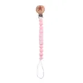 Detail of pink silicone beads and wooden clip with star engraving for pacifier chain - Pink