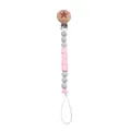 Detail of baby pacifier clip with beech wood star clamp and pink silicone name beads - Light Gray