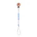 Close-up of wooden star clip and blue baby beads for pacifier chain DIY - White