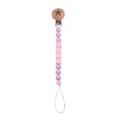Macro detail of silicone pacifier chain with pink BABY letter beads and star accents - Light Purple