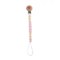 Detail of pink silicone beads and wooden star clip on a customized baby pacifier chain - Light Yellow