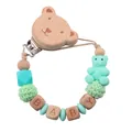 Detail von Buchenholz-Bärenclip mit mintgrünen Silikonperlen und BABY Holzbuchstaben-Würfeln - Grün