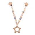 Star-shaped beech wood baby pacifier clip with crochet beads and silicone teether - Taupe Stroller Hanging