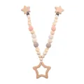 Star-shaped beech wood baby pacifier clip with crochet beads and star teether toy - Pink Stroller Hanging
